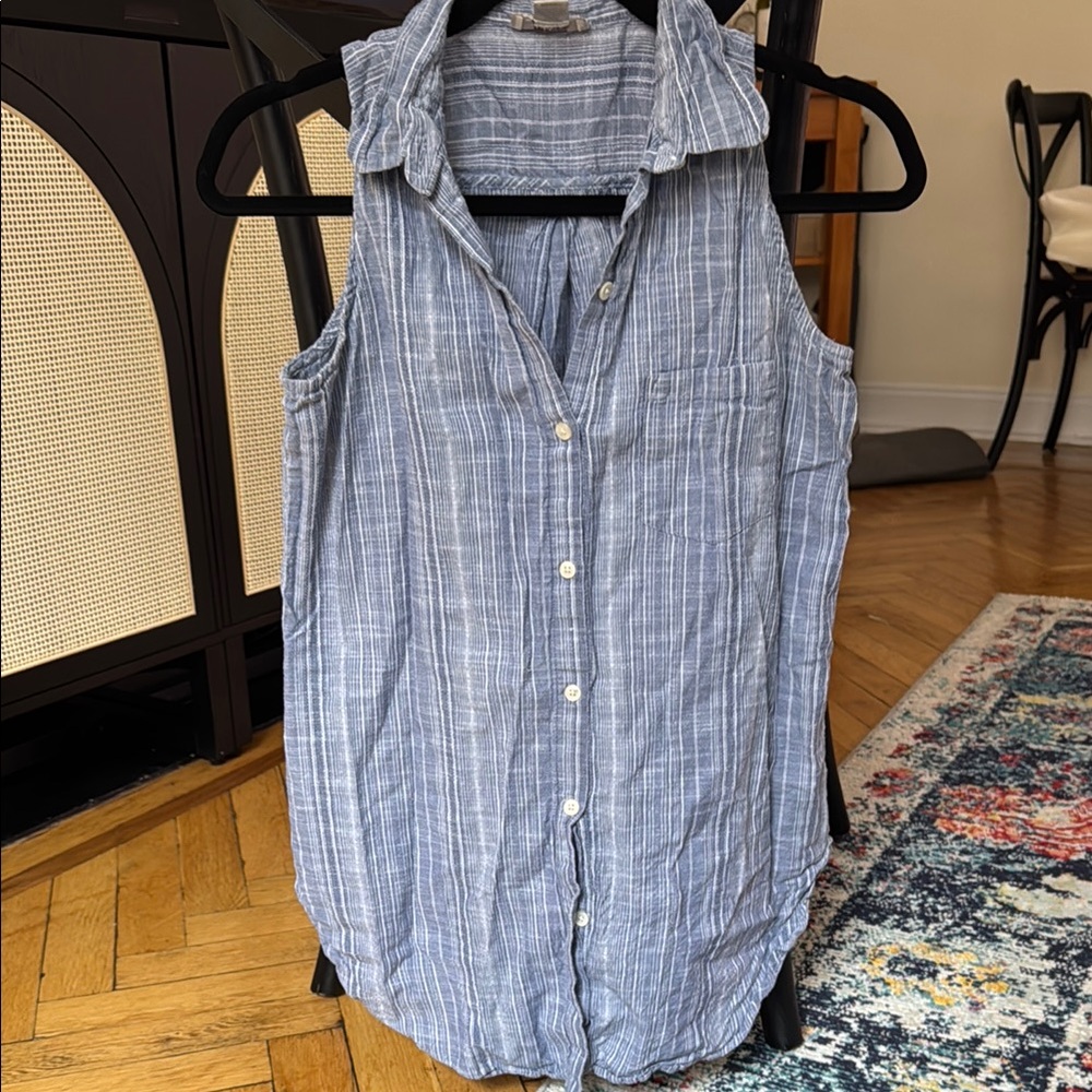 Loft Blue Striped Sleeveless Button-Up Shirt